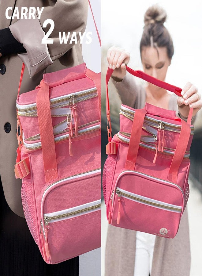 CaCTOUR Lunch Bag Women, Double Deck Insulated Lunch Box Women - Expandable Leakproof Reusable Lunch Cooler Bag for Work Shift Outdoor Picnic Daytrip (Pink,18L) - Image 2